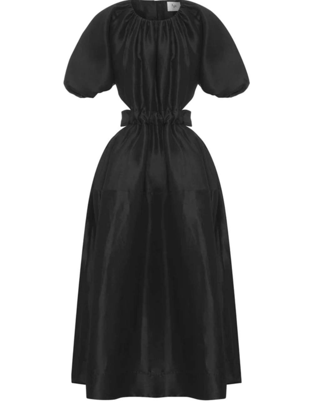 Aje Black Puff-Sleeve Maxi Dress with Gathered Waist XS